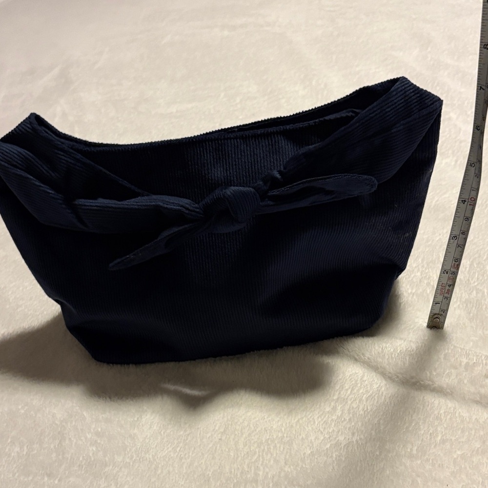 Elegant Navy Corduroy Pouch with Bow - Picture 2 of 4